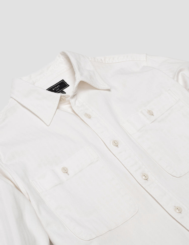Eaton Garment Dyed Herringbone Shirt in Chalk