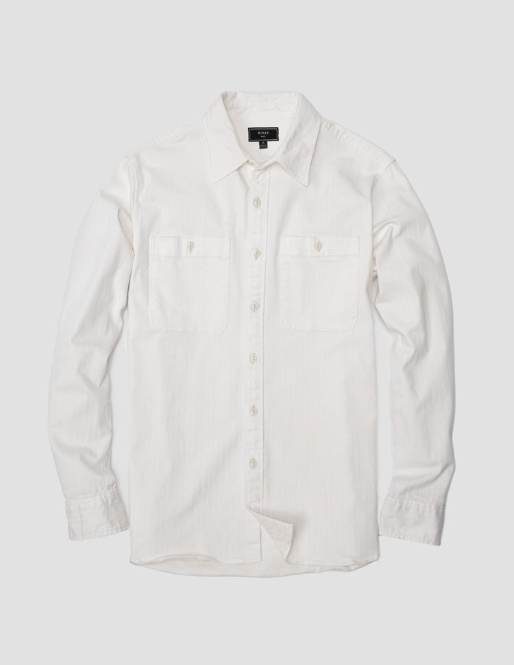Eaton Garment Dyed Herringbone Shirt in Chalk