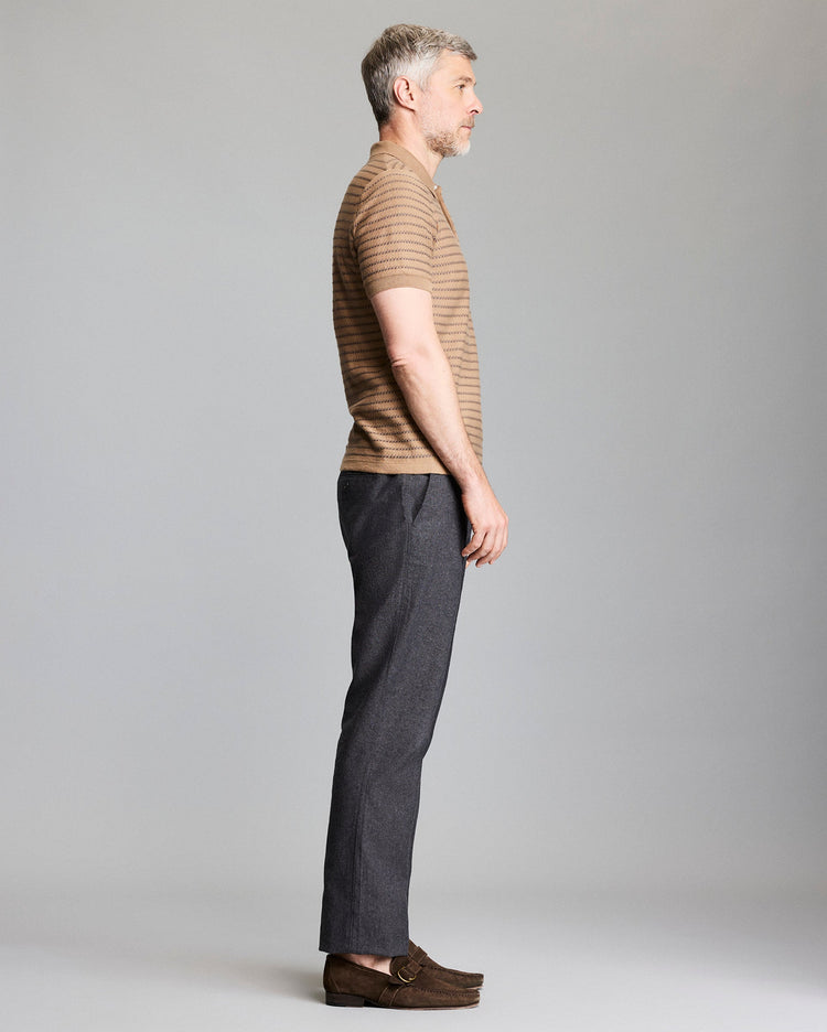 Textured Stripe Sweater Polo in Camel