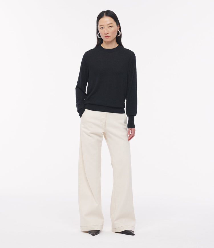 Featherweight Wool Crew in Black