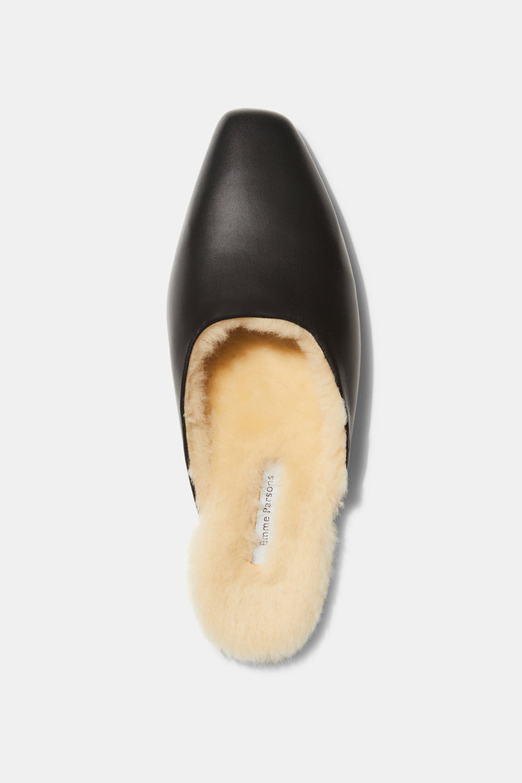 Flat Mule in Black Shearling Nappa