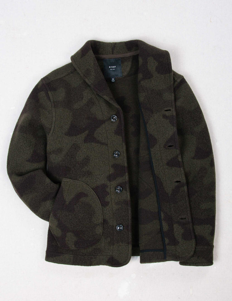 Hale Wool Cardigan in Olive Camouflage