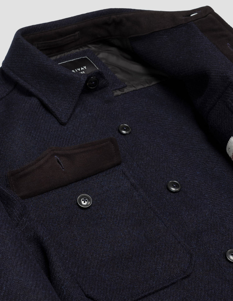 Harris Tweed Wool CPO Shirt Jacket in Navy