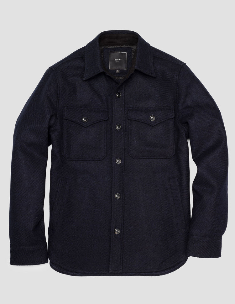 Harris Tweed Wool CPO Shirt Jacket in Navy