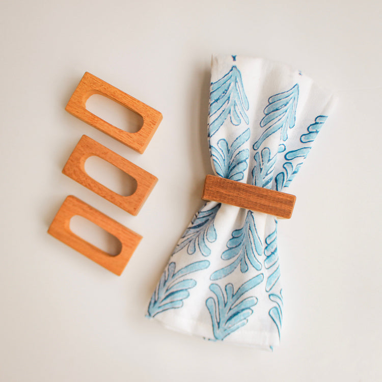 Hand-Carved Wooden Napkin Holders (Set of Four) in Rectangle