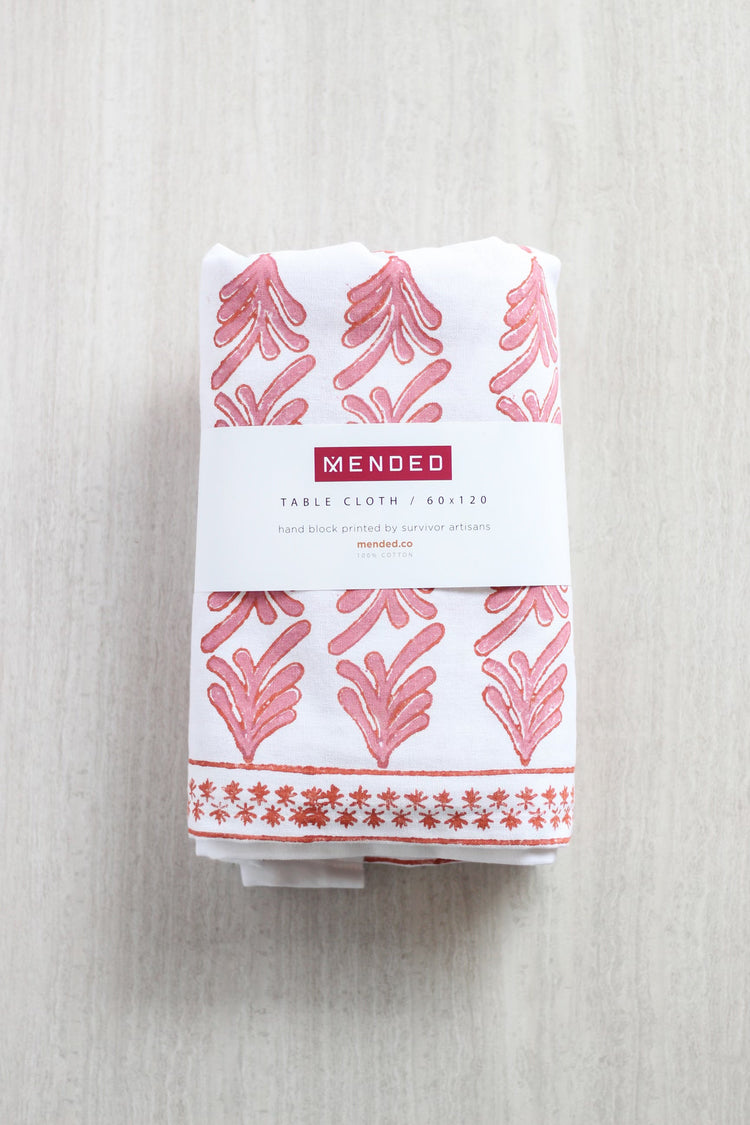 Tablecloth in Palmetto, Pink & Coral
