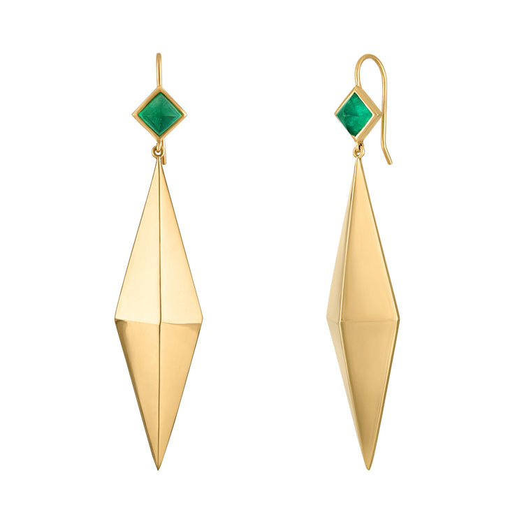Double Pyramid Emerald Drop Earrings