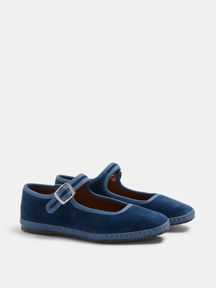 Kids Soft Mary Jane in Jeans Velvet