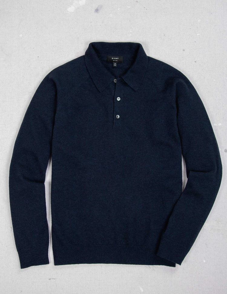 Luca Italian Wool Sweater Polo in Navy