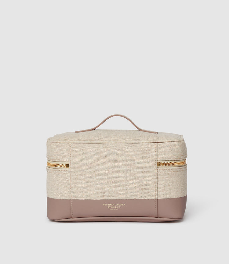 Oversized Makeup Train Case in Natural Linen