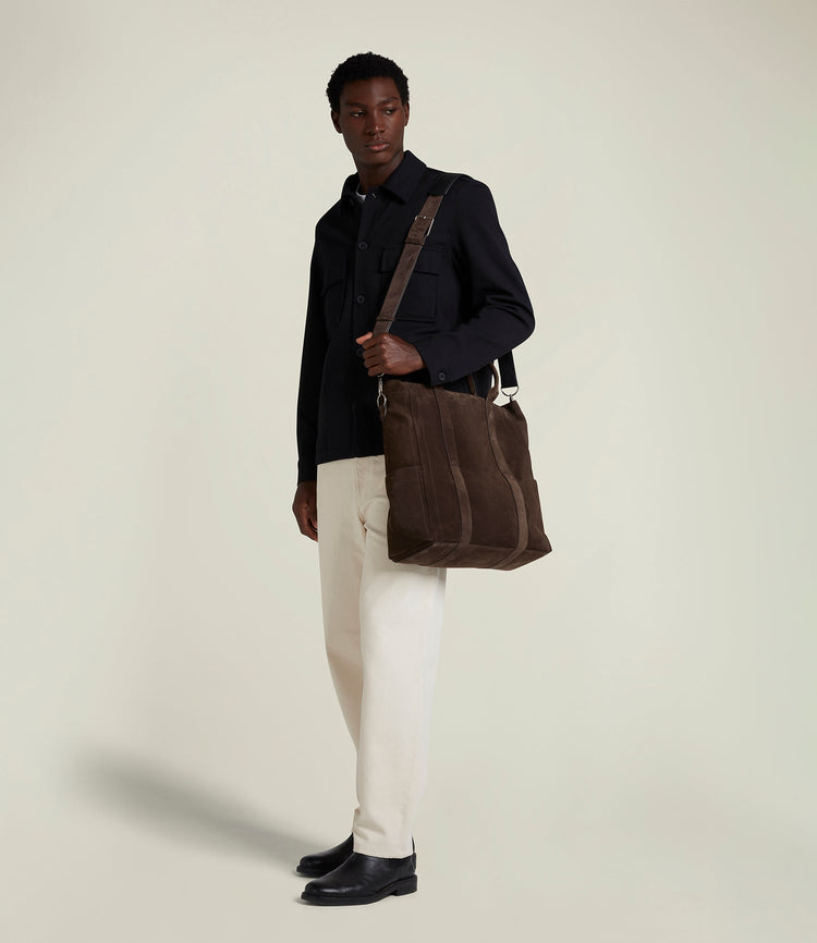 Mariner Zippered Tote in Suede Chocolate