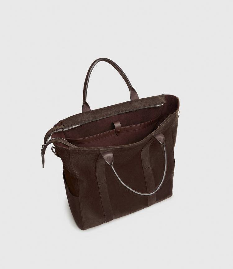 Mariner Zippered Tote in Suede Chocolate