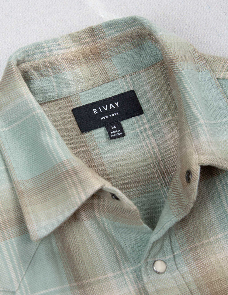 Midland Flannel Western Shirt in Stonewash Green
