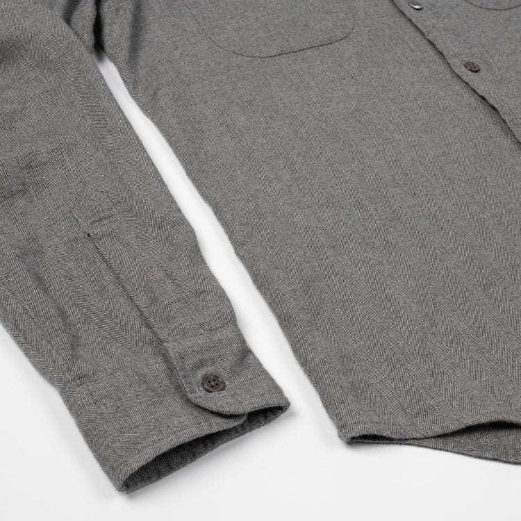 Miles Brushed Flannel Camp Shirt in Grey Herringbone