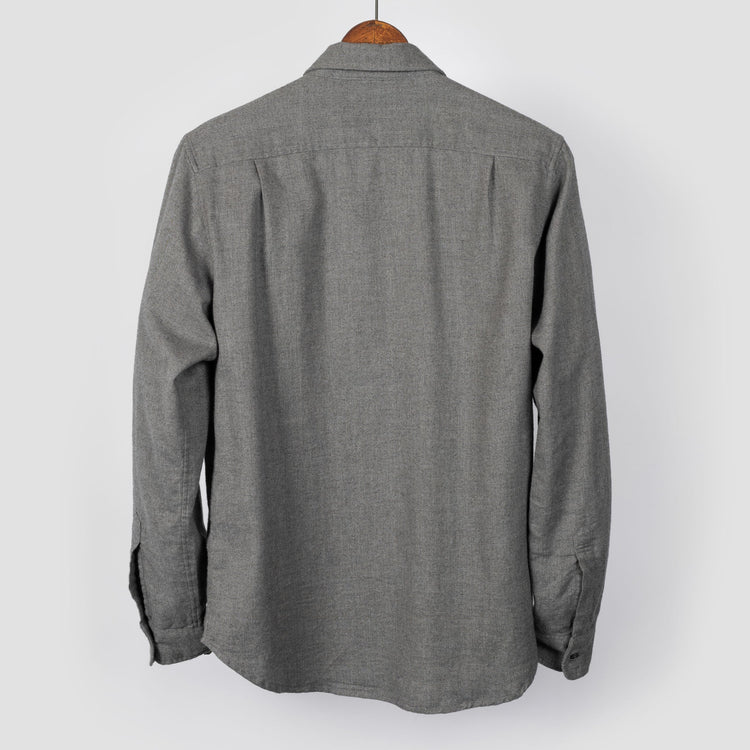 Miles Brushed Flannel Camp Shirt in Grey Herringbone