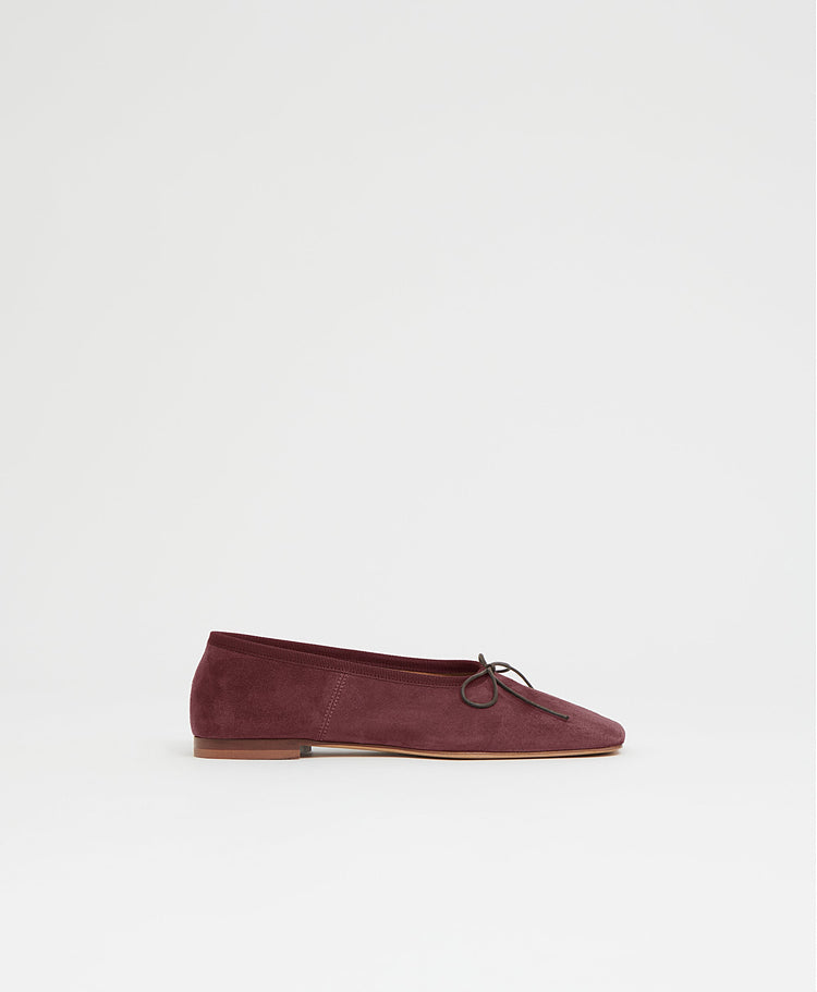 Square Toe Ballerina in Plum Suede