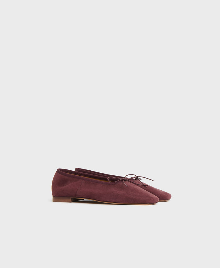 Square Toe Ballerina in Plum Suede