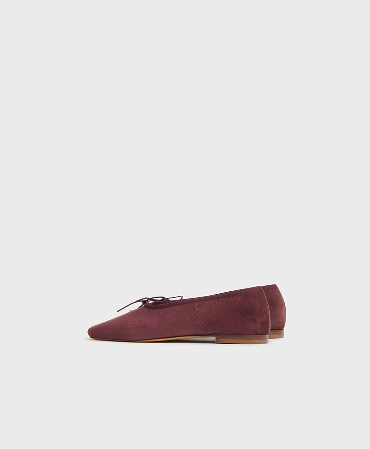 Square Toe Ballerina in Plum Suede