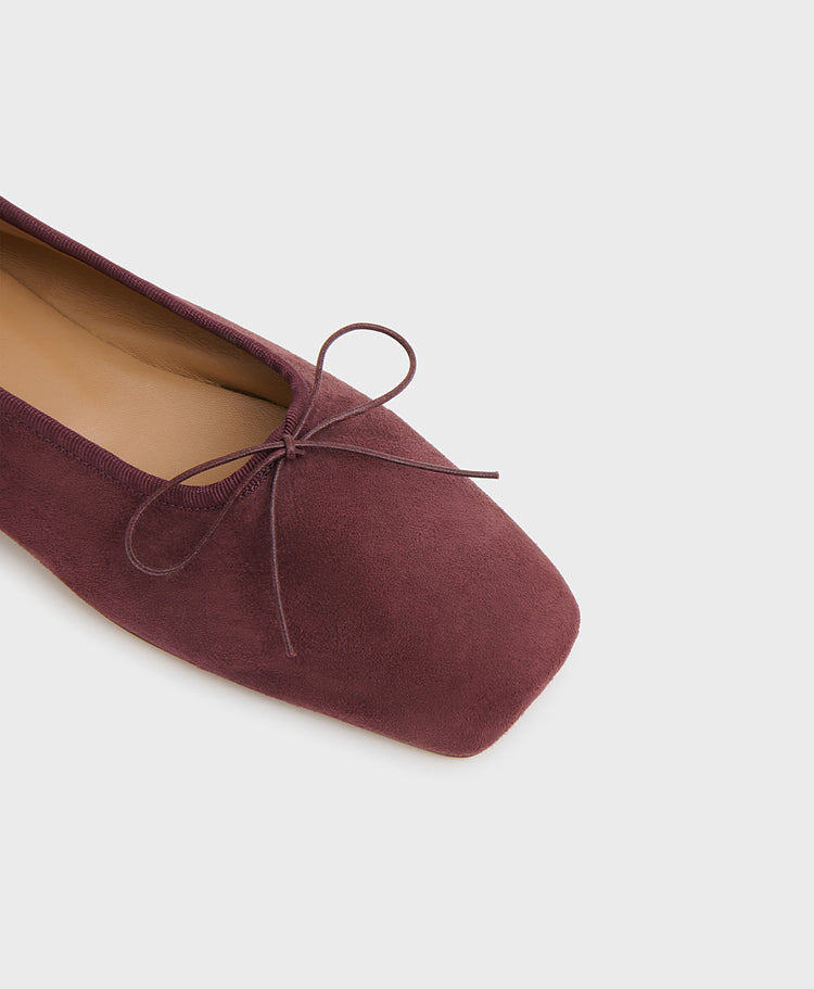 Square Toe Ballerina in Plum Suede