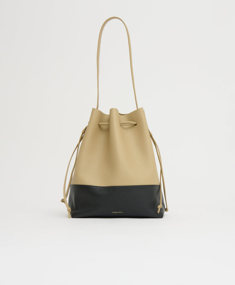 Drawstring Cabas in Khaki/Black