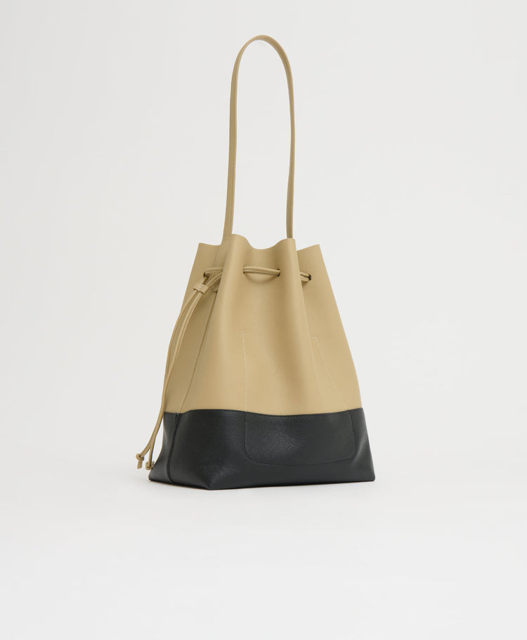 Drawstring Cabas in Khaki/Black