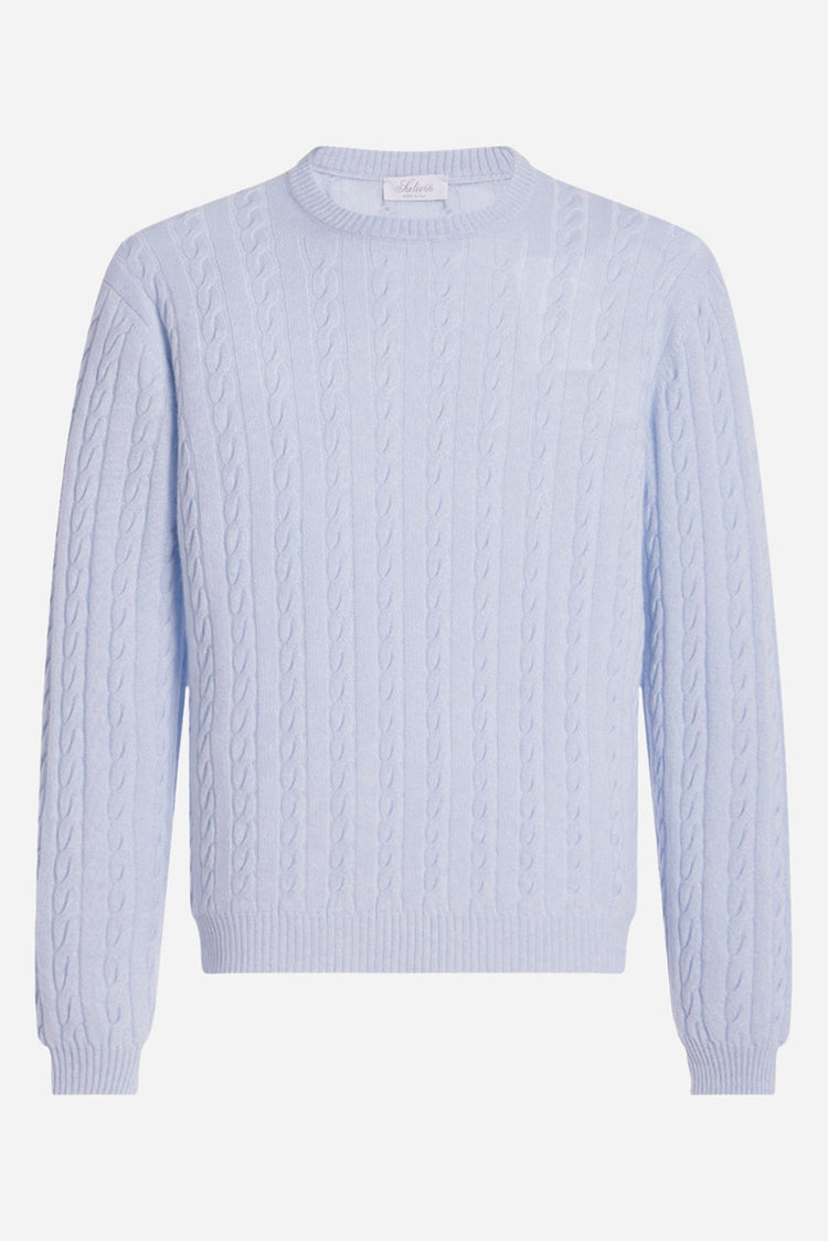 Raymond Cable-Knit Cashmere Sweater in Light Blue