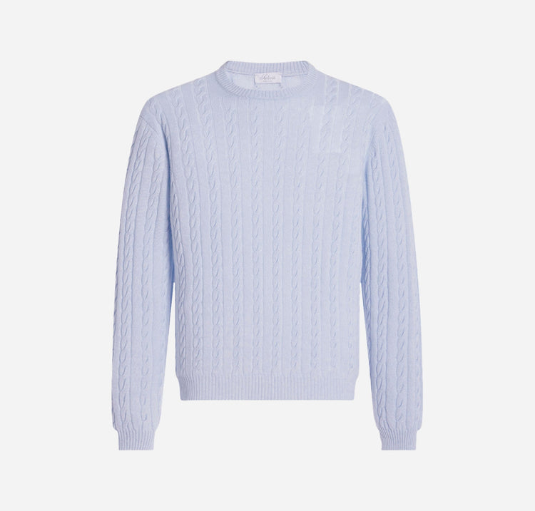Raymond Cable-Knit Cashmere Sweater in Light Blue