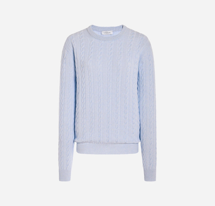 Raymond Cable-Knit Cashmere Sweater in Light Blue