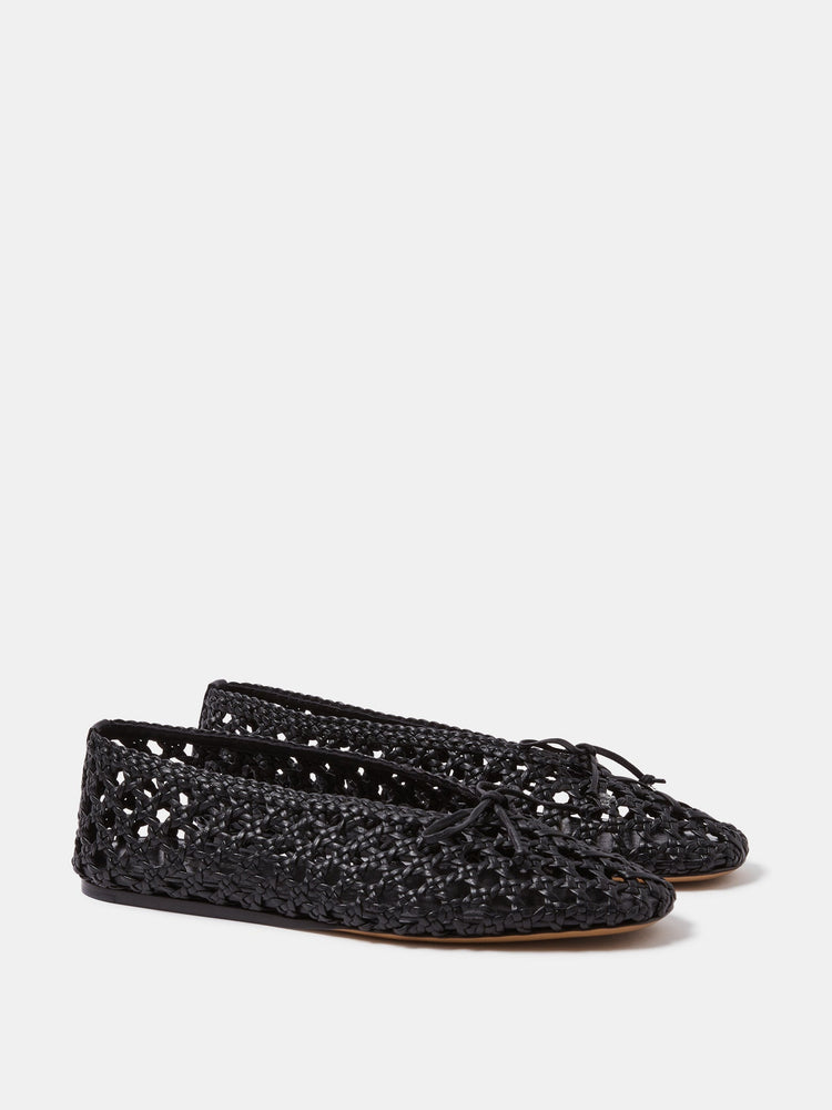 Regency Woven Slipper in Black Leather