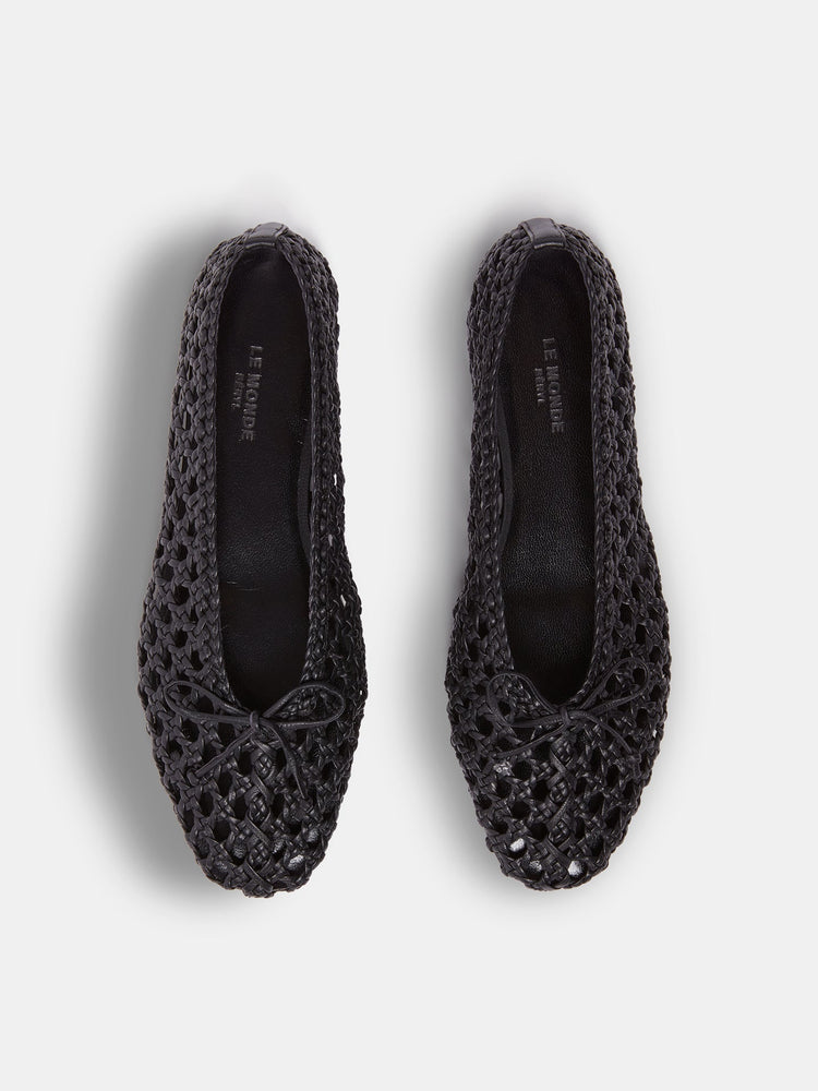 Regency Woven Slipper in Black Leather