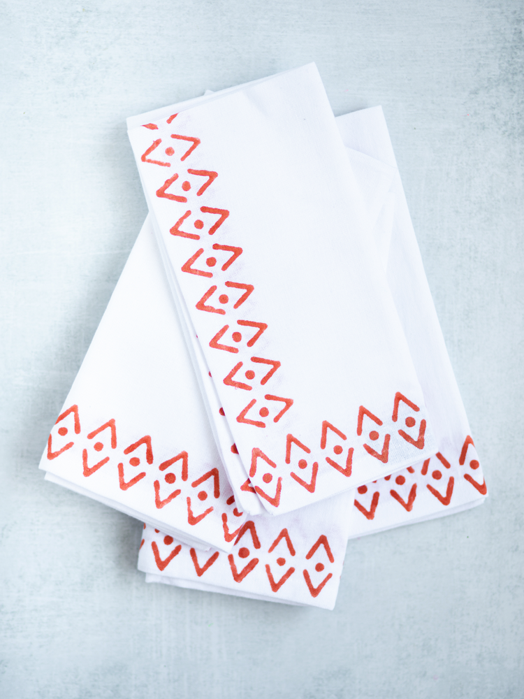 Dinner Napkins (Set of Four) in Aztec Border, Orange