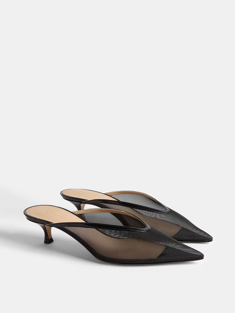 Venetian Kitten Mule in Black Mesh