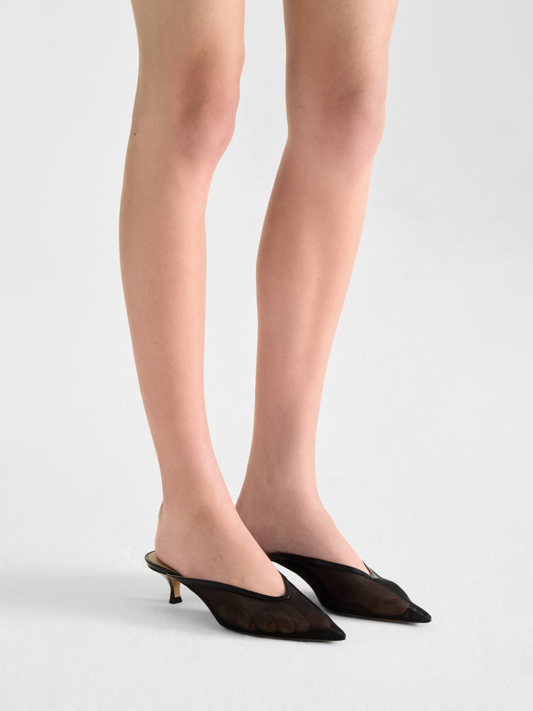 Venetian Kitten Mule in Black Mesh