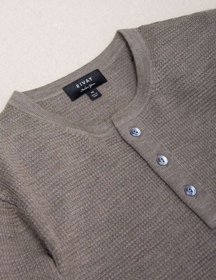 Cody Merino Waffle Sweater Henley in Driftwood