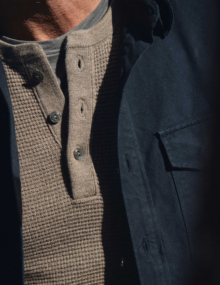 Cody Merino Waffle Sweater Henley in Driftwood