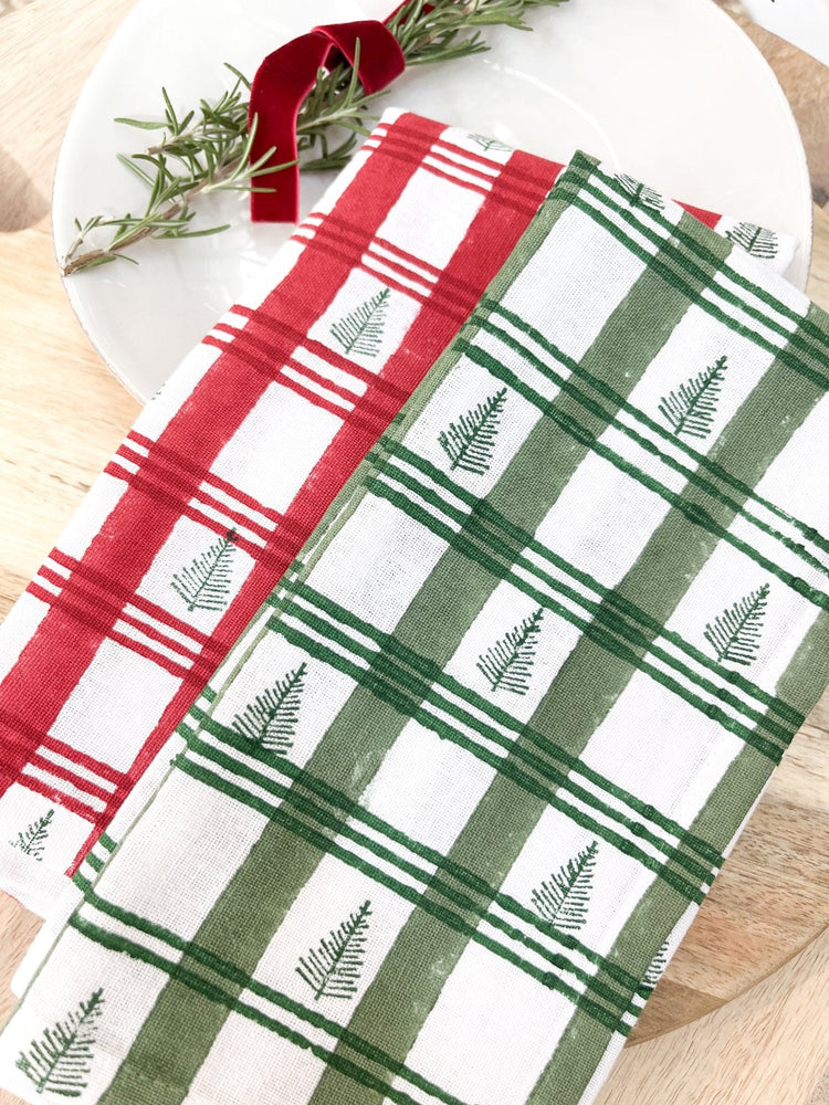 Dinner Napkins (Set of Four) in Plaid Trees, Sage & Evergreen