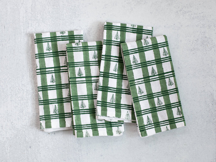 Dinner Napkins (Set of Four) in Plaid Trees, Sage & Evergreen