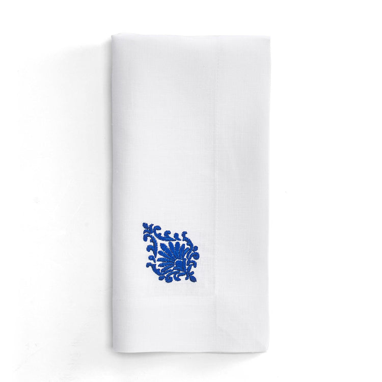 İznik Tile Flower Embroidered Napkin in Dark Blue