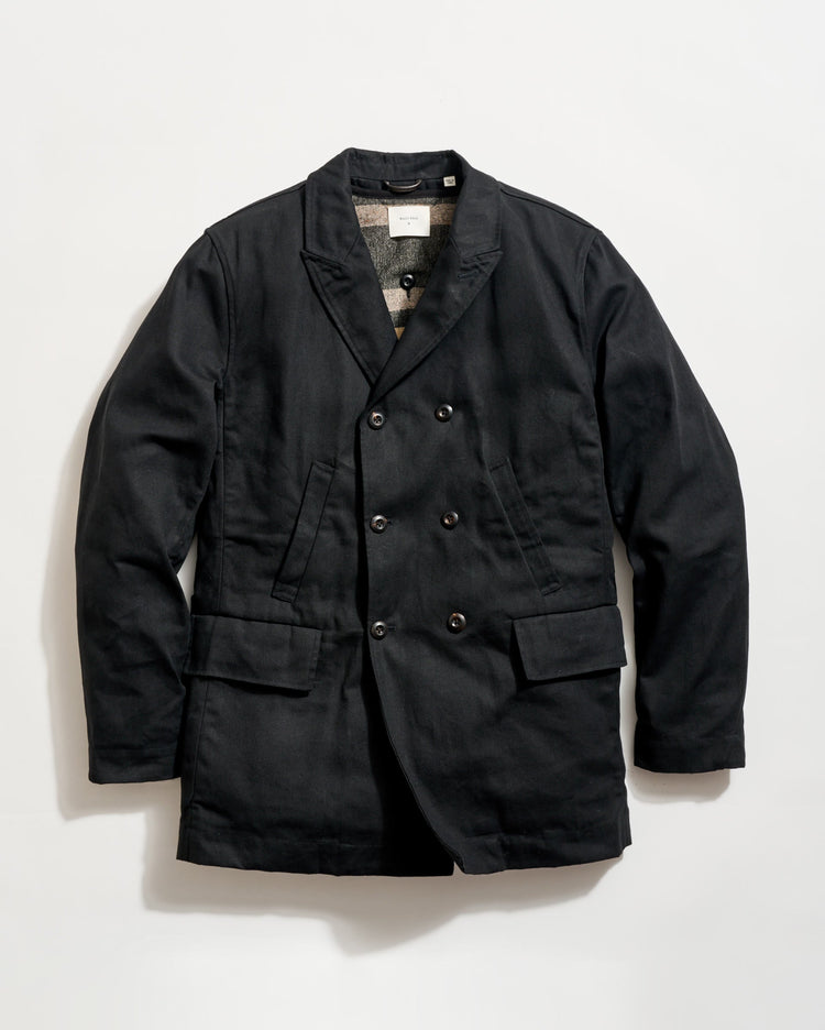 Waxed Canvas Bond Peacoat in Black