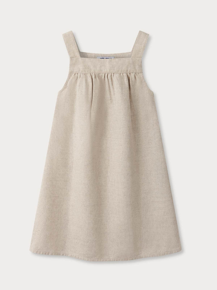 Girls’ Ecru Plum Linen Dress