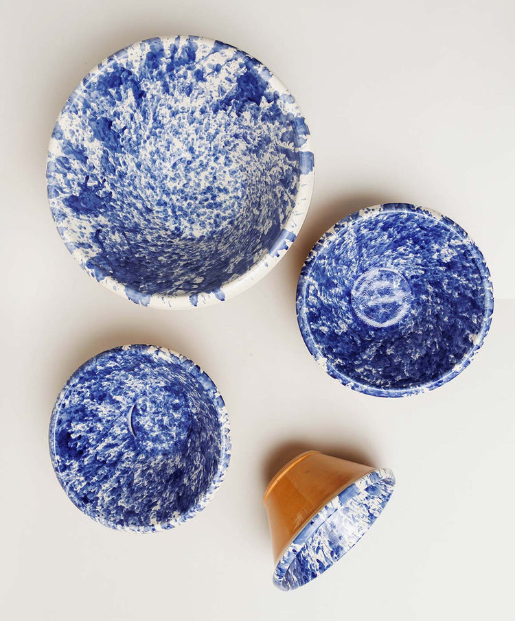 Large Blue Splatterware Basin