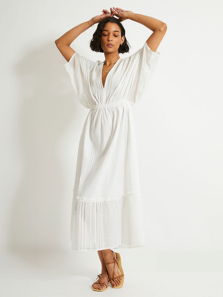 Leila Plunge Dress in Abira White