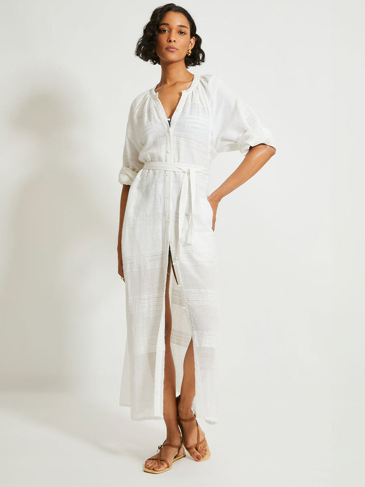 Makeda Button Up Dress in Abira White