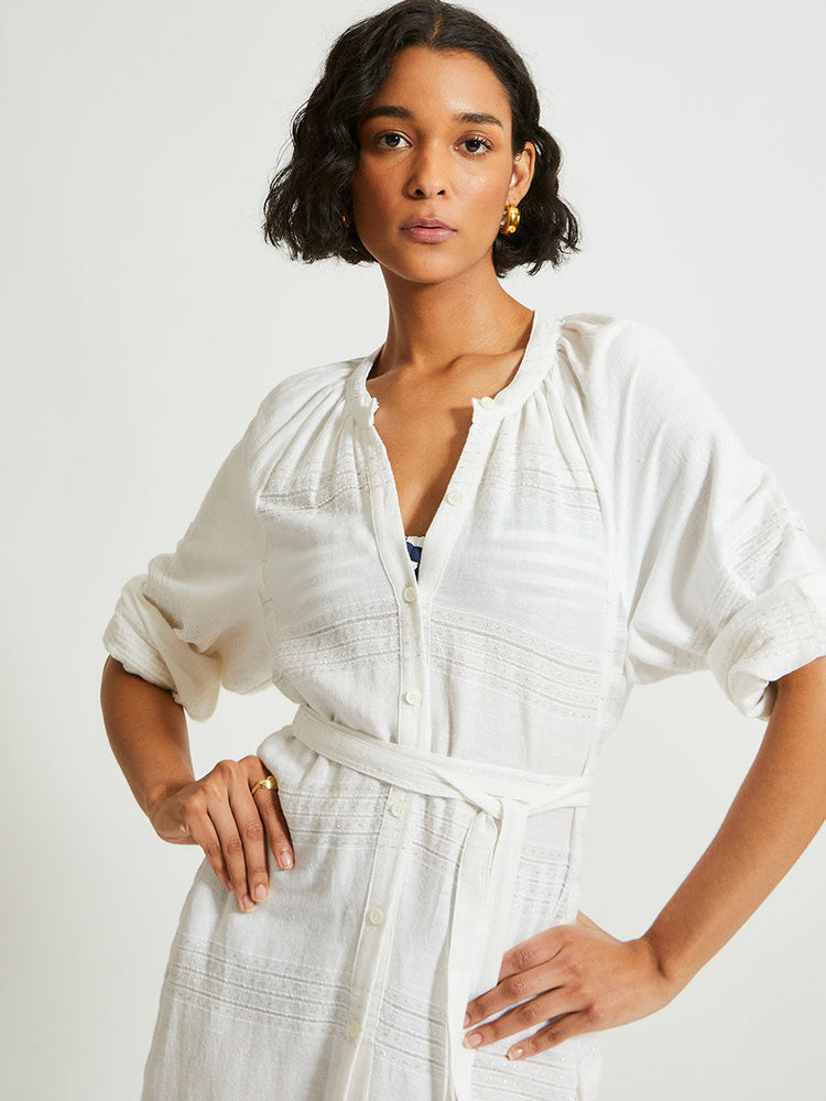 Makeda Button Up Dress in Abira White