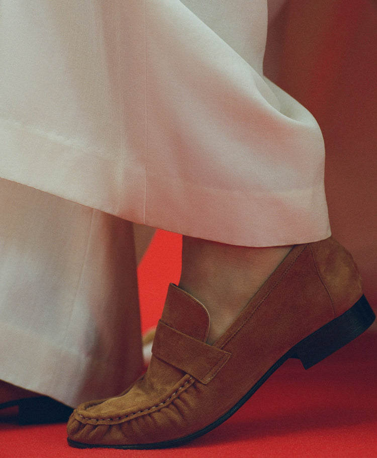 Ruched Loafer in Saddle Suede