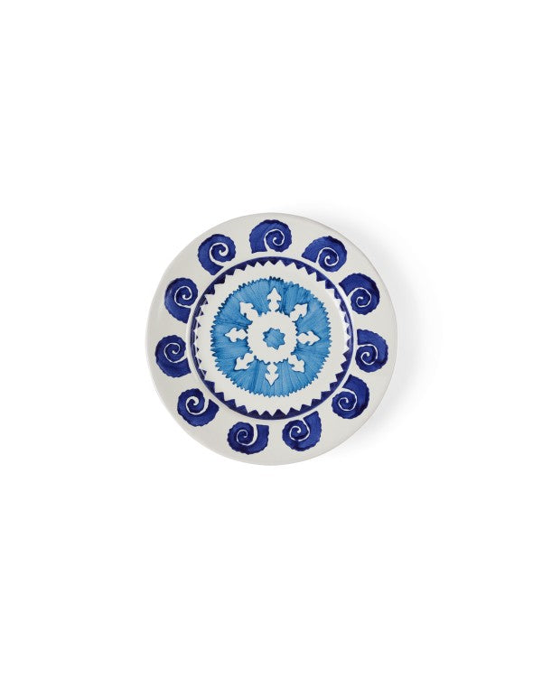 Sun Dessert Plate in White & Blue