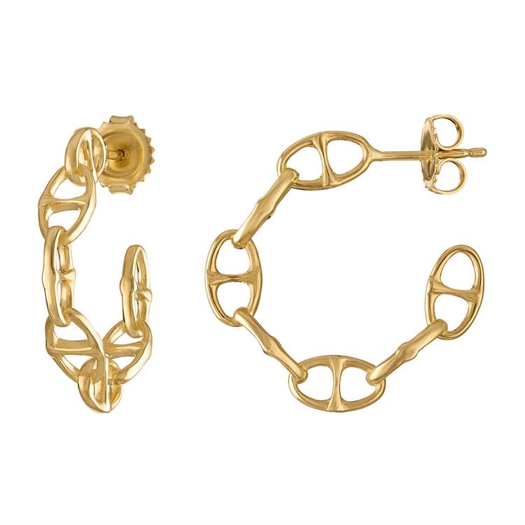 Small Mariner Link 18k Gold Hoop Earrings