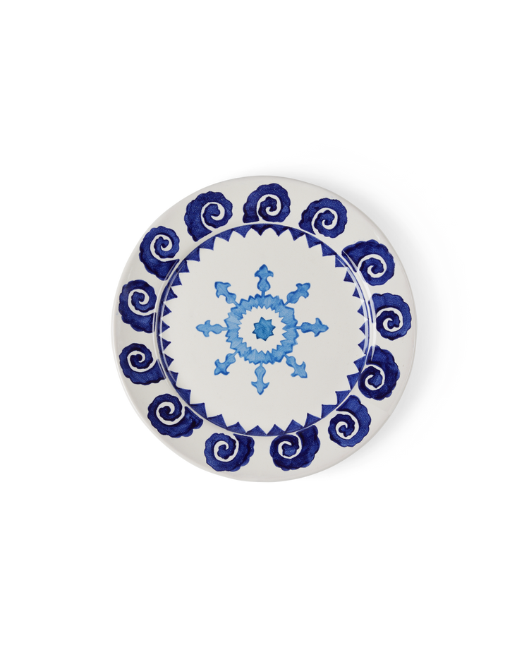 Sun Dinner Plate in White & Blue