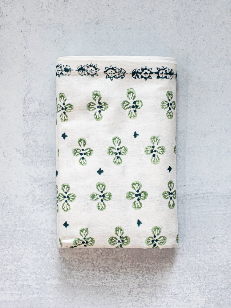 Table Throw (Ivory) in Dogwood Blossom, Sage & Midnight