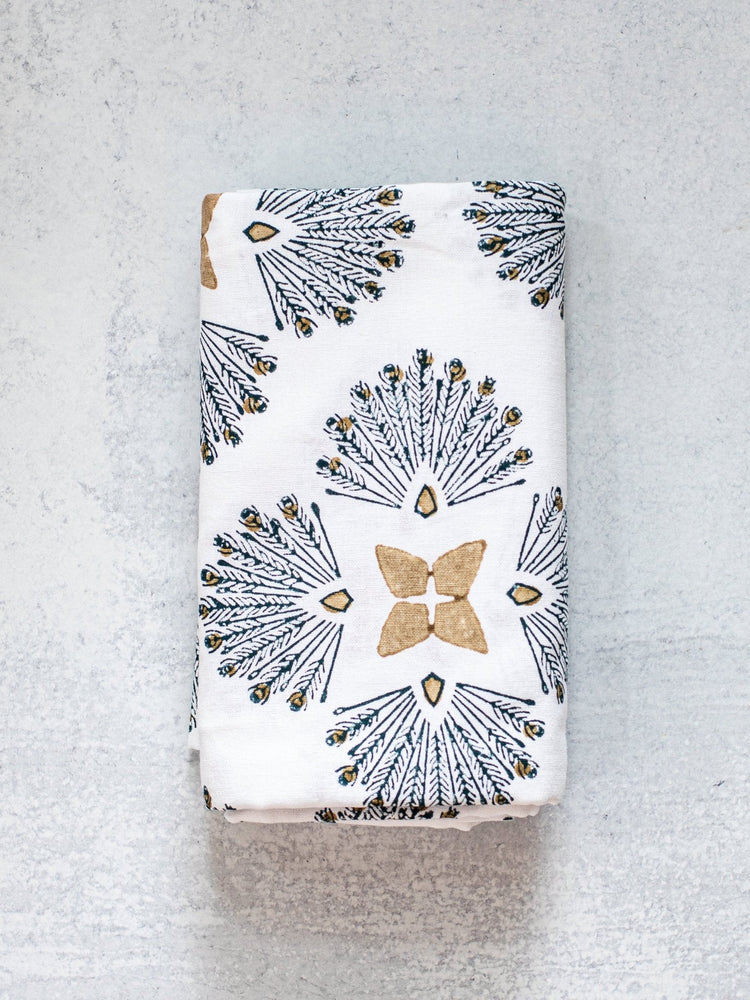 Table Throw (Ivory) in Peacock Paradise, Midnight & Chai